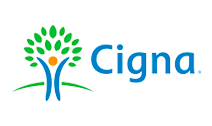 The image features a logo with the text  Cigna  prominently displayed, accompanied by a graphic of a tree with leaves.
