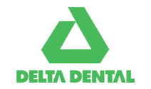 The image displays a logo with a stylized green triangle inside a white triangle, accompanied by the text  DELTA DENTAL  beneath it.