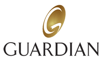 The image displays a logo with the word  GUARDIAN  prominently featured at the top, followed by the word  GUARDIAN  stylized in lowercase letters, and below that, a circular emblem containing a letter  G  inside a shield shape. The overall style is corporate and professional.